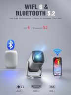 [Compatible with Netflix & TOF Real-time Focus] Mini Projector with WiFi and Bluetooth, XuanPad Smart Projector 4K Support, Dolby Audio & Keystone, 210° Rotatable Stand for Home