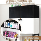 Over the Toilet Storage Cabinet - Freestanding Bathroom Organizer Shelf with Doors, Black & White Over the Toilet Shelves that Separates Wet and Dry Areas, Privacy Protection Above Toilet Storage Rack