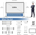 VISULAPEX Projector Screen with Stand 120 Inch, 16:9 4K HD Portable Projector Screen Indoor Outdoor, Foldable Wrinkle-Free Movie Screen 160° Front Rear Projection Screen with Carry Bag for Home Movie