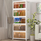 Extra Large Stackable Storage Bins with Lids & Wheels, 600QT-120QT/30GAL*5Pack Foldable Collapsible Closet Organizers Storage Cabinet with Doors for Bedroom Dorm