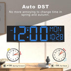 JALL 30" Large Digital Wall Mount Clock with Remote Control, Alarm, Big LED, Countdown, Auto DST, Temperature for Living Room Classroom Desk, Xmas, Birthday Gift for Senior Men Women Mom Dad, Blue