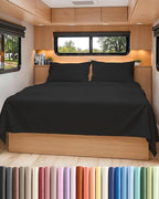 RV Short Queen Sheet Set 60 X 75 - 4 Piece RV Short Queen Bed Sheets - Soft, Breathable and Cooling - Designed for Bunks, Trailers & Campers - Fits 8” to 12" Mattress - Hotel Luxury Bedding - Black