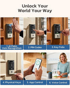 TCL D2 Pro Smart Lock with Palm Vein Recognition, 10000mAh Rechargeable Battery & Wi-Fi, Keyless Entry Door Lock, IP55 Weatherproof, Built-in Doorbell, Auto Lock, Brushed Nickel