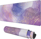 Desk Mat, Purple Rose and Lavender Liquid Marble Extended Gaming Mouse Pad Large, 31.5"x11.8" Big Mouse Pad with Non-Slip Base and Stitched Edge, Long Computer Keyboard Mouse Mat for Home Office Work