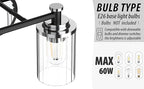 PHIXART Bathroom Lighting Fixtures Black and Chrome Bathroom Vanity Light with Cylindrical Clear Stripes Glass Lampshade E26 Socket Base Bathroom Lighting Fixtures Over Mirror (2 Lights)