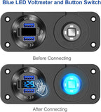 12V USB Outlet Marine Switch Panel Plug, PD3.0 and Dual QC3.0 USB Ports Aluminum Car Charger with LED Voltmeter Power Switch, Lighted 150W Cigarette Lighter Socket 2 in 1 DIY Kit for Boat RV ATV, etc.