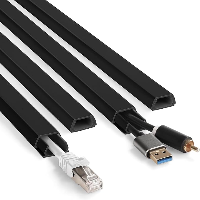 66in YCLYC Wire Covers for Cords Kit, Black Wall Cord Hider Hide Cords, Cord Covers for Wires on Wall, TV Cable Hider Wall Kit, Easy to Install Cord Cover, Cable Management Wall 4XL16.5 W0.86 H0.43in