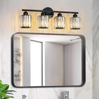 FDPBY Modern 4 Light Crystal Vanity Light, Plating Black Vertical Bathroom Light Fixture Over Mirror for Dressing Table Sink, Compatible with Dimmable Bulbs (Bulbs Not Included)