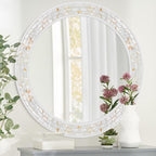 Tanmicoshomy Round Wall Mirror 30 Inch, Natural Shell Framed Circle Mirrors with Tempered Glass for Coastal Bathroom Bedroom Living Room or Entrayway