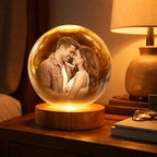 Herihues Personalized 3D Photo Crystal Ball, Custom Engraved Picture Lamp with Wood Base, Night Light for Couples, Gifts for Him Her Valentines Day, Anniversary, Personalized Gifts for Husband, Wife