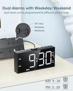 Loud Alarm Clock with Bed Shaker for Heavy Sleeper,3-level Vibrating,Large Digits,Weekday/Weekend Mode,Dual Alarms for Hard of Hearing/Deaf, 5 Volume,Dimmer,USB Charger,Snooze,Battery Backup
