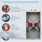 200 Amp Meter Socket, 4 Jaw Meter Base, 600V 3 Wire Ringless Type, with Horn Bypass Meter Cover Plate, Suitable for Overhead/Underground Feed