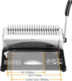 Amazon Basics Comb Binding Machine, 350 Sheets Capacity, for paper sizes A5(15 holes)/Letter(19 holes)/A4(21 holes) with Adjustable Margin, Grey