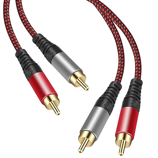 Tiierzon RCA Cable 20Ft,2Rca Male to 2-RCA Male Audio Stereo Subwoofer Cable [Hi-Fi Sound] Nylon-Braided Auxiliary Audio Cord for Home Theater, HDTV, Amplifiers, Hi-Fi Systems,Speakers and etc (20Ft)