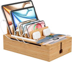 Pezin & Hulin Bamboo Charging Station, Electronic Devices Organizer for Multiple Devices Charger Such As Cell Phone, Tablet, Watch and More, Natural, (No USB Charger and Cables)