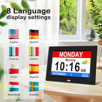 10'' Large Display Digital Alarm Clock for Seniors Date Day of Week Electric Digital Clocks 12 Alarms 4 Colors Desk Calendar Clocks for Memory Loss Alzheimers Clock Auto DST/Dimmer