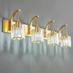 FDPBY 4-Light Crystal Vanity Light, Modern Gold Bathroom Wall Sconce with K9 Crystal Shades, 32.67" Long Over Mirror Lighting for Vanity, Makeup, Hallway, Elegant & Easy Install