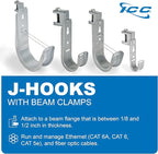 ICC Beam Clamp J Hook 2” with Retainer Clip - Galvanized Steel Cable Management Hooks for Hanging Cable to Beams - Rust-Resistant, EIA and TIA Compliant - 2 Inch 25 Pack