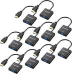 HDMI to VGA Adapter 10 Pack, Gold-Plated HDMI to VGA Converter (Male to Female), Compatible for Computer, Laptop, PC, Monitor, Projector, HDTV, Chromebook, Raspberry Pi, Roku, Xbox and More