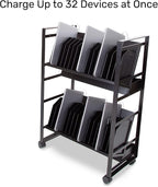 Line Leader 32-Device Mobile Charging Station | Steel Rolling Cart for Laptops, Tablets, & Chromebooks | Open Design with Dividers & UL-Certified Surge Protection | Portable Charging Stand (Black)