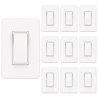 ThunderWay Matte White Single Pole Decorator Light Switch with Screwless Wall Plate, 15 A 120/277 V, ON/Off Rocker Paddle Interrupter, Self-Grounding, Residential Grade, UL Listed (10 Pack)