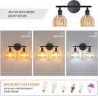 Shenmoyl Bathroom Light Fixtures, 2-Light Black Vanity Wall Light Over Mirror with Amber Tulip Glass Shade for Bedroom Living Room (Bulb Not Included)