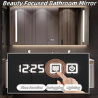 Bathroom Vanity with Double Sink - Smart Defogging Mirror & LED Lights on Both Sides, Floating Bath Sink Cabinet | 2 Drawers, Wave Shaped Panel (Khaki, 56IN)