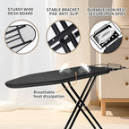 Ironing Board, 43x14 Inch Iron Board with Steam Rest, Heavy Duty Metal Frame Legs Ironing Table with Heat Resistant Cover Mat, Foldable Full Size Hanger Ironing Stand (Black, 52" L x 14" W x 34.6" H)