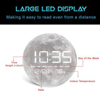 HOMLOVE Digital Desk Clock with Large LED Display, Moon Modern Date Temperature Clock [TYPC-in] for Shelf, Table, Mantel or Bedside, (Moon, 7.87 INCH)