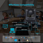 TONGVEO 3X Optical Zoom PTZ Camera AI Auto-Tracking HDMI USB 3.0 1080P 60fps Wide-Angle for Video Conference Business Meeting Live Streaming Online Learn with Zoom YouTube Teams OBS and More