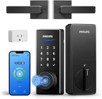 Philips WiFi Smart Lock with Handle, Fingerprint Keyless Entry Door Lock with WiFi Bridge, Smart Locks for Front Door with Handle Set, APP Remote Control, Voice Control, Auto-Lock, Matte Black