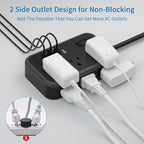 Extension Cord 25 Ft NTONPOWER Long Extension Cord with 6 Widely Spaced Outlet, Power Strip with 4 USB Port(2 USB-C), Wall Mount for Home Office, Dorm Room and Nightstand, Black