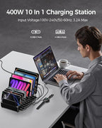 400W Charging Station for Multiple Devices, 10 Port Double PD 100W USB C Charging Station with 6 Cables, Multi-Device Organizer Fast Charging Dock for MacBook, iPad, iPhone, Cell Phone, Tablet