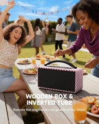 DINDIN Portable Bluetooth Speaker： 80W (Peak), 20H Playtime, Wireless Big Wood Boombox with Deep Bass, Subwoofer, TWS, Large, Loud Speaker for Party, Outdoor, Backyard, Beach, Home,Gift（Pink+White）