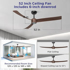 ocioc Ceiling Fans with Lights and Remote, 52 Inch Modern Ceiling Fan with Quiet Reversible DC Motor,Dimmable LED,6 Speeds,Timer, Ceiling Fan for Bedroom,Dining Room(Dark Walnut Finish)
