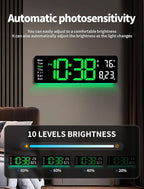 MASHI Digital Wall Clock, 16" Large Display Digital Clock with Remote Control, Auto-Dimming Wall Clock with Night Light, DST, Date Week,Temp for Living Room, Bedroom, Decor, Gift for Elderly