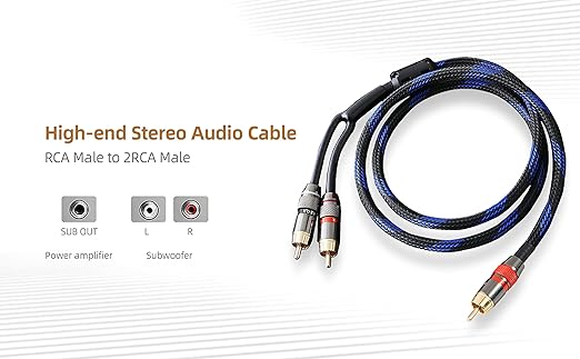 Diaianyfi Audiophile RCA to 2RCA Subwoofer Cable,1 RCA Male to 2 RCA Male Audio Cable RCA Y-Adapter,Oxygen-Free Copper,Nylon Braided Jacket (6.6FT)