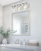METWET Bathroom Light Fixtures, 3-Light Vanity Light with Square Clear Glass Shade, Brushed Nickel Modern Wall Sconces, Vanity Lighting Fixtures Over Mirror, VL194-BN-3
