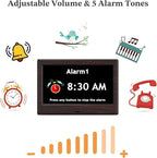 7'' Digital Clocks, 12 Reminders & 6 Alarms, Dementia Clock with Date and Time for Elderly, Auto-Dimming, Button & Remote Control, Auto DST, Digital Calendar for Seniors Large Display, Brown Woodgrain