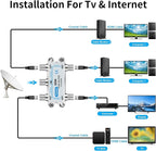 TKCHAX 4 Way Coaxial Cable Splitter,Support 10-2602MHz, RG6 Compatible, Nickel-Plated for Cable Splitter,Work with CATV, Satellite TV,Antenna System and MoCA Configurations