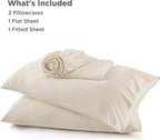 Bedsure Queen Sheet Set, Rayon Derived from Bamboo, Cooling Sheets, Breathable & Soft, Deep Pocket Up to 16", Hotel Luxury Silky Bedding for Hot Sleepers, Light Beige