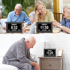 Irednolw Black Clock with Day and Date for Elderly Dementia Patients-Large Number Digital Clocks for Seniors-Digital Calendar Day Clock for Seniors Large with 12 Alarms, Auto Dimming