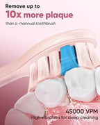 MySmile DY156 Electric Toothbrush for Adults, Rechargeable Sonic Battery Toothbrush Portable with 3 Brush Heads, 2 Mins 5 Modes Smart Timer, 45000VPM, One Charge for 60 Days - Pink