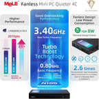 MeLE Mini PC Quieter 4C, N100 Fanless Mini Computers, 32GB LPDDR5 RAM(4800MHz), 512GB SSD, 2.4/5G Wi-Fi, Full-Functional USB-C, 4K Triple Display Desktop on Office, Education, Astrophotography