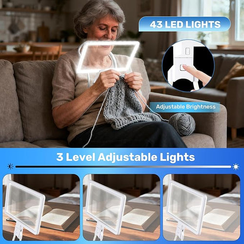 5X Neck Magnifying Glass with Light, Magnifier with Light Hands Free, Full Book Page Magnifier with 3 Light Modes, Flexible Gooseneck for Seniors Reading Low Vision (White)