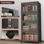 Extra Large Stackable Storage Bins with Lids & Wheels, 220QT-55QT/14GAL*4Pack Foldable Collapsible Closet Organizers Dark Storage Cabinet with Doors for Bedroom Dorm