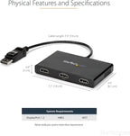 StarTech.com 3-Port Multi Monitor Adapter - DisplayPort 1.2 to 3x HDMI MST Hub - Triple 1080p HDMI Monitors - Video Splitter for Extended Desktop Mode on Windows PCs Only - DP to 3x HDMI (MSTDP123HD)