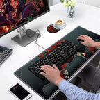 Ergonomic Keyboard Wrist Rest & Mouse Pad Wrist Rest Set, Large Gaming Desk Mat 31.5"x 11.8" with Non-Slip Base, Memory Foam, Easy Typing Pain Relief for Home & Office, Tattooed Girl and Red Butterfly