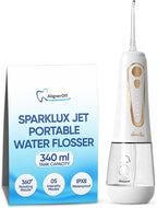 Aligner Off Sparklux Jet Water Flosser - Cordless & Rechargeable, Waterproof Design, Ideal for Teeth, Braces & Gum Care, Sleek White Finish with Rose-Gold Trim - FSA Eligible