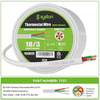 Syston 18/3 Thermostat Doorbell HVAC Heating Control Cable Wire, 18 AWG 3 Conductors 100% Solid Copper Conductors CL3R/FT4/CMR Riser-Rated, UV Resistant RoHS for Low Voltage Applications Use